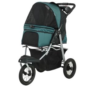 Dog Stroller, Foldable Dog Stroller with 12" Rubber Wheels for Small Dogs, Up to 22 LBS, Dark Green