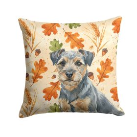 Blue and Tan Border Terrier Heirloom Fall Throw Pillow Decorative Indoor Outdoor Accent Cushion for Couch, Bed or Patio, 18Hx18W