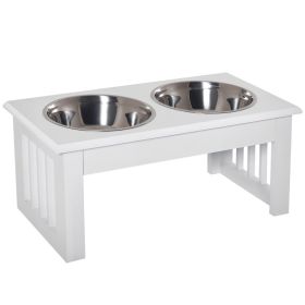 6" Height Small Puppy Dog Feeding Station for Messy Pets, Stainless Steel Elevated Dog Bowls with Modern Wooden Frame, Dog Food Stand Pet Feeding (Option: White-505x290x200 mm)