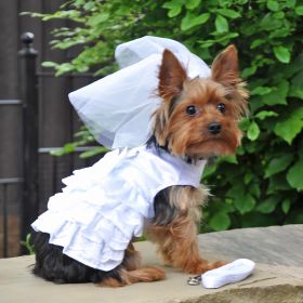 Dog Harness Wedding Dress with Veil and Matching Leash (size: X-Large)