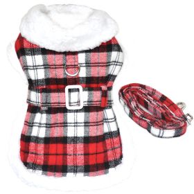 Sherpa-Lined Dog Harness Coat (Color: Red & White Plaid, size: large)